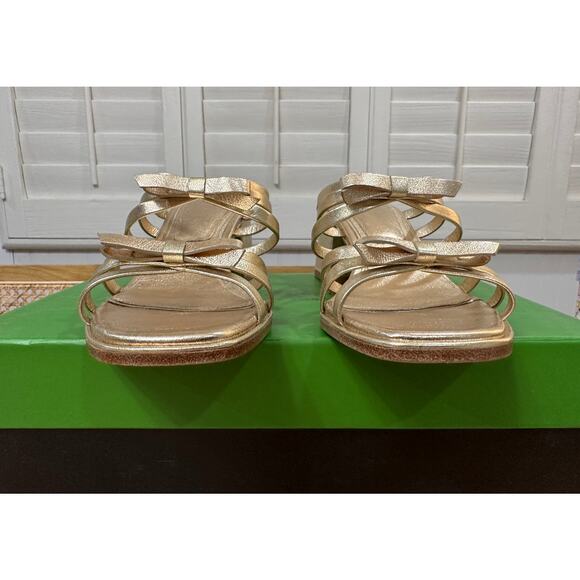 Kate Spade Carolina Block Heel Sandal Metallic Nappa Pale Gold 6.5 Lightly Worn - Picture 10 of 16
